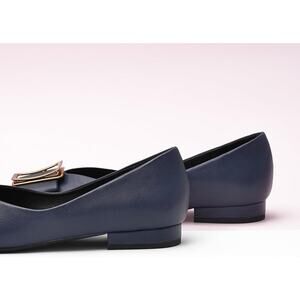 C.Paravano Navy blue women Square Buckle Flats Aida size 8.5